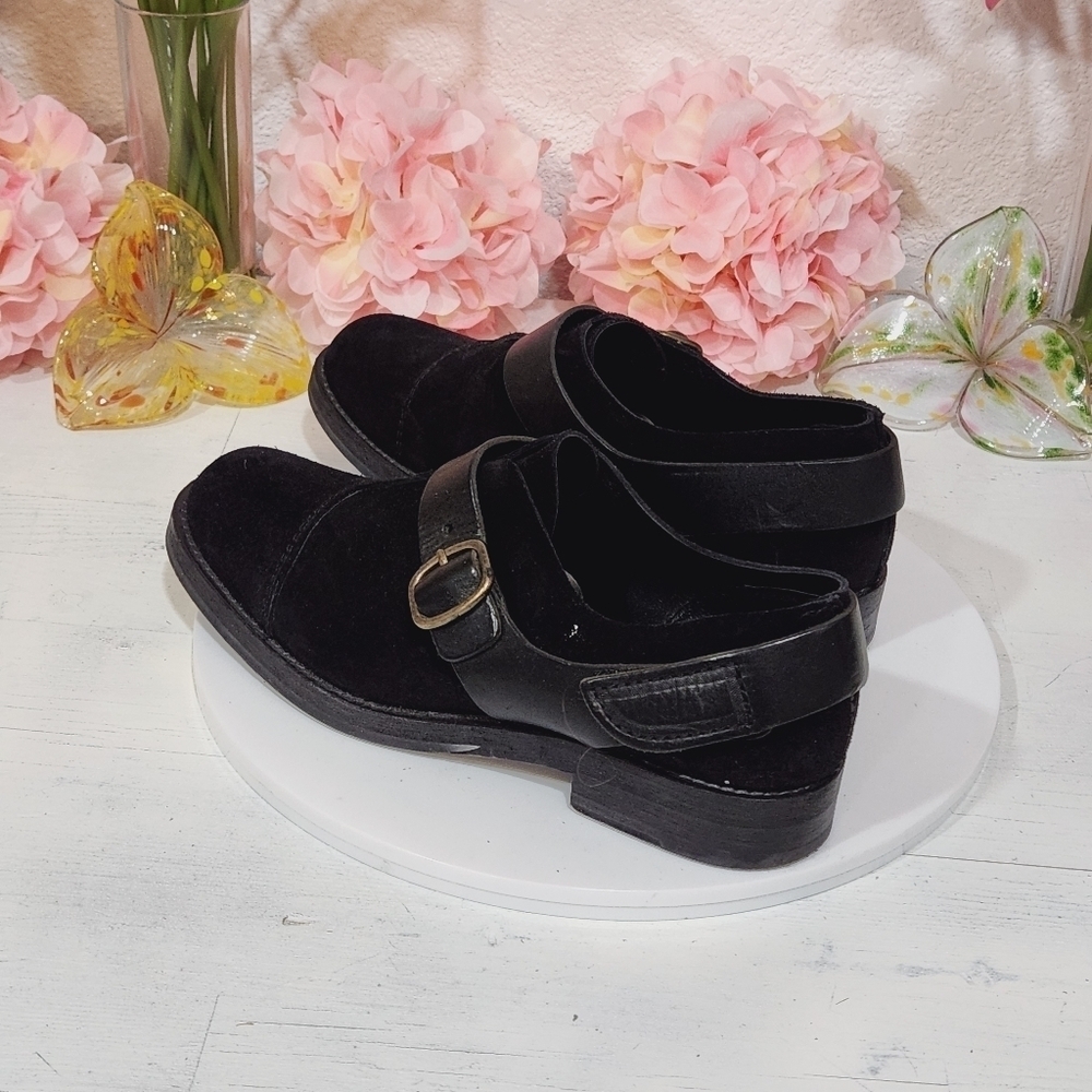Pedro Garcia Black Suede/Leather Sling Back Buckle Shoes Size 39 9.5 US - Picture 3 of 11